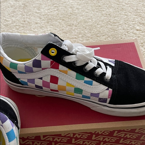 Vans Old Skool Checkerboard Rainbow Colorful Checker Lace-Up Sneakers - Picture 6 of 12